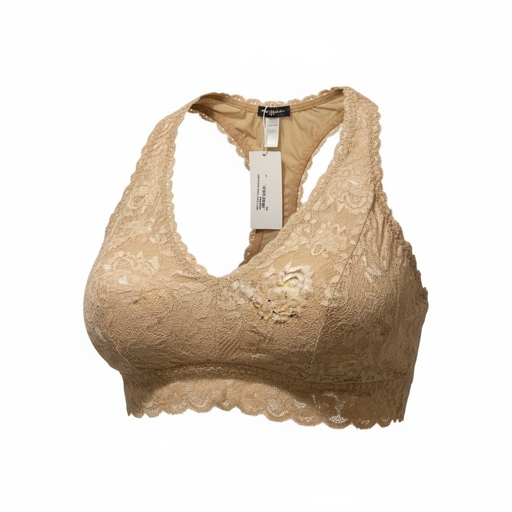 Cosabella Never Say Never Curvy Racie Racerback Bralette Tan Lace  Large